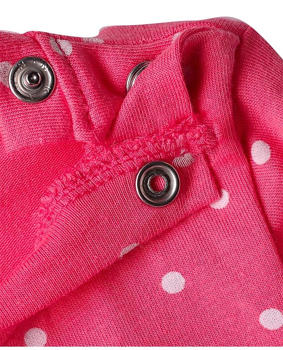 Babyhug Cotton Knit Full Sleeves Co-ords Night Suit with Polka Dot Print -Dark Pink