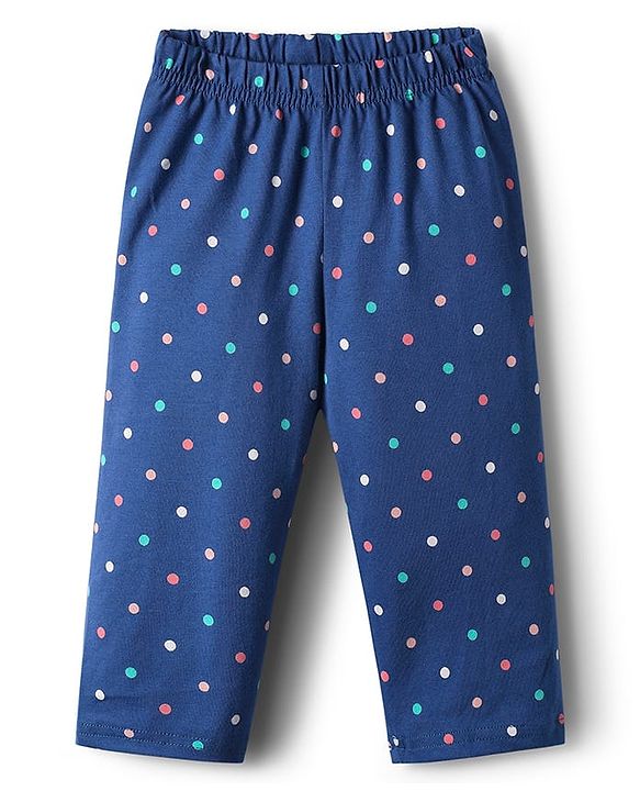 Babyhug Cotton Knit Full Sleeves Co-ords Night Suit with Polka Dot Print - Navy Blue