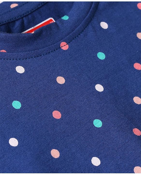 Babyhug Cotton Knit Full Sleeves Co-ords Night Suit with Polka Dot Print - Navy Blue