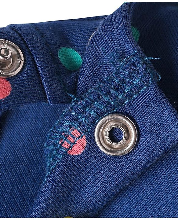 Babyhug Cotton Knit Full Sleeves Co-ords Night Suit with Polka Dot Print - Navy Blue
