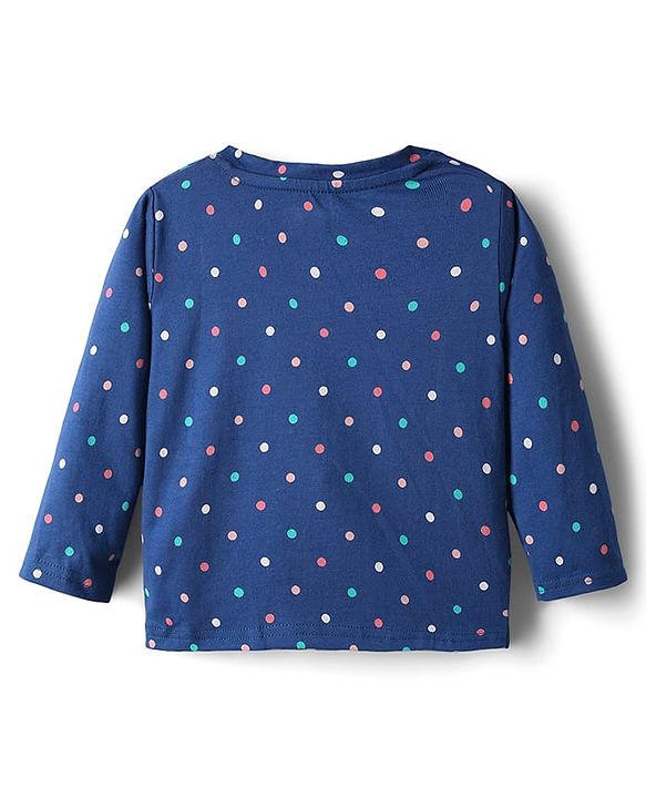 Babyhug Cotton Knit Full Sleeves Co-ords Night Suit with Polka Dot Print - Navy Blue