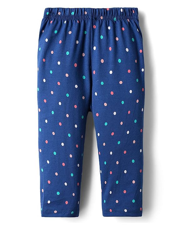 Babyhug Cotton Knit Full Sleeves Co-ords Night Suit with Polka Dot Print - Navy Blue