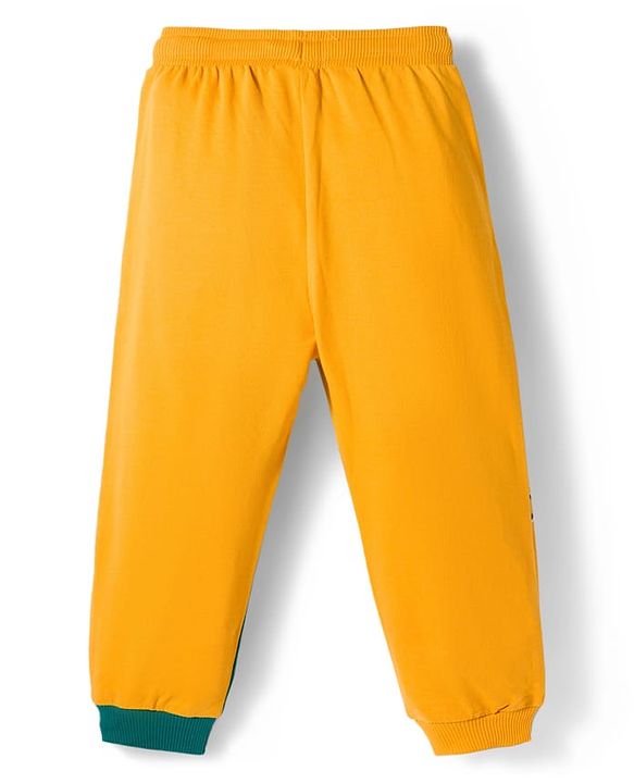 Babyhug Disney Full Sleeve Drop Shoulder Cut & Sew Sweatshirt & Track Pant Set with Mickey & Friends Graphic - Green Blue & Yellow