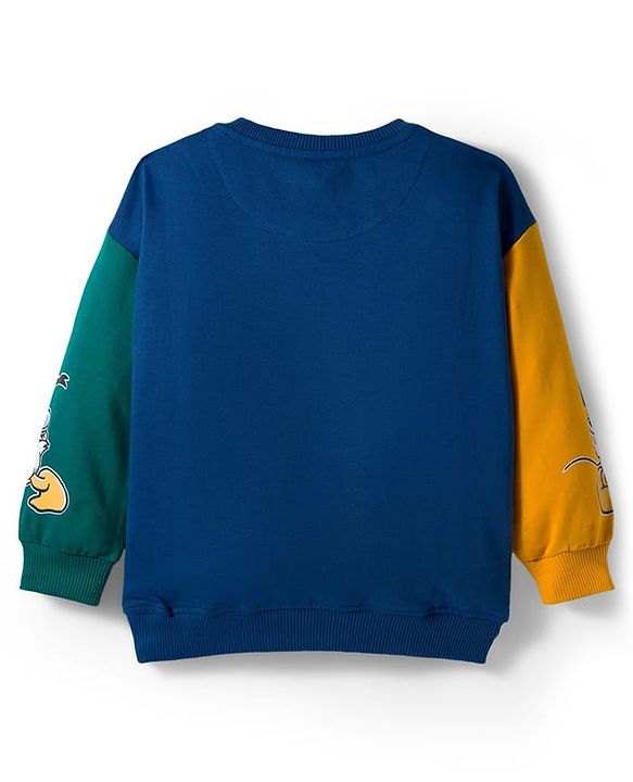 Babyhug Disney Full Sleeve Drop Shoulder Cut & Sew Sweatshirt & Track Pant Set with Mickey & Friends Graphic - Green Blue & Yellow