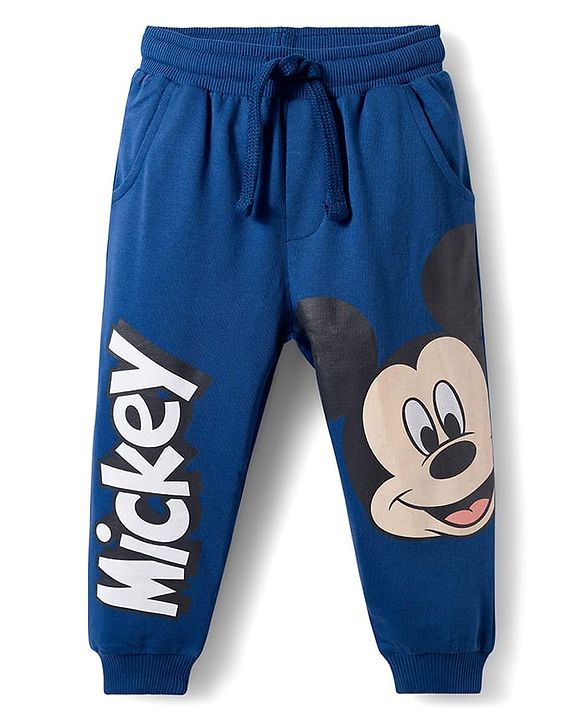Babyhug Disney Terry Knit Raglan Full Sleeve T-Shirt with Joggers and Mickey Mouse Graphic - Navy Blue