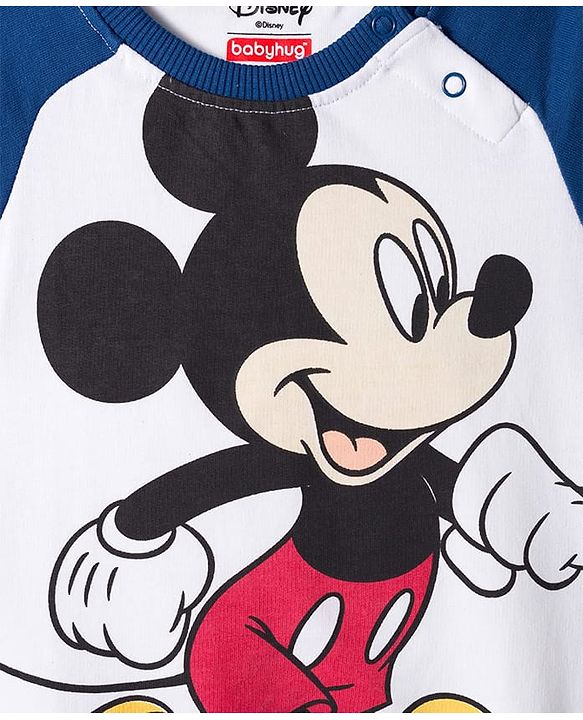 Babyhug Disney Terry Knit Raglan Full Sleeve T-Shirt with Joggers and Mickey Mouse Graphic - Navy Blue