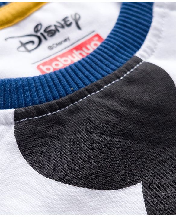 Babyhug Disney Terry Knit Raglan Full Sleeve T-Shirt with Joggers and Mickey Mouse Graphic - Navy Blue