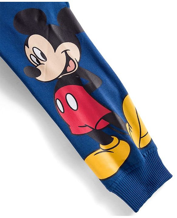 Babyhug Disney Terry Knit Raglan Full Sleeve T-Shirt with Joggers and Mickey Mouse Graphic - Navy Blue
