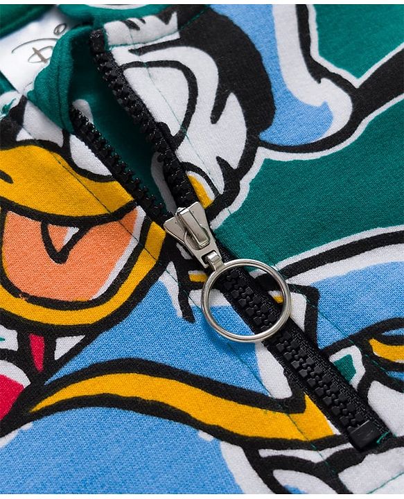 Babyhug Disney Terry Knit Full Sleeve Hooded T-Shirt and Jogger Set with Mickey & Friends and Ear Detailing - Dark Green
