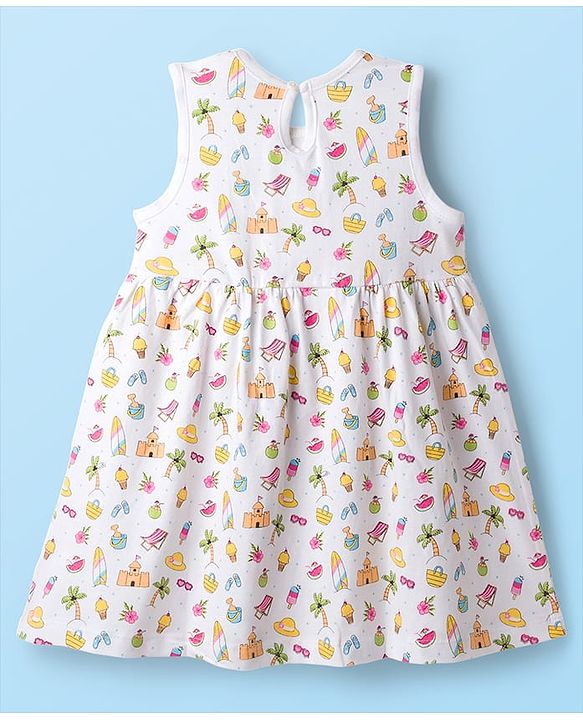 Babyhug Single Jersey Knit Sleeveless Beach Theme & Polka Dot Printed Frocks Pack of 3 - Yellow Pink & White