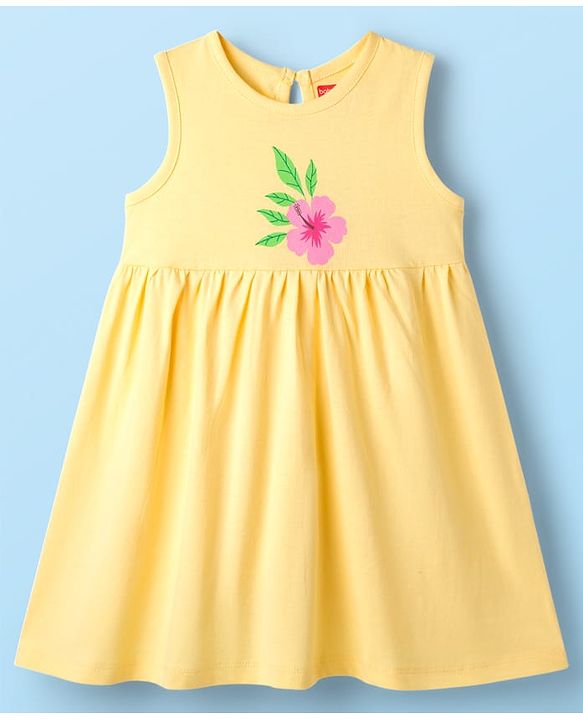 Babyhug Single Jersey Knit Sleeveless Beach Theme & Polka Dot Printed Frocks Pack of 3 - Yellow Pink & White