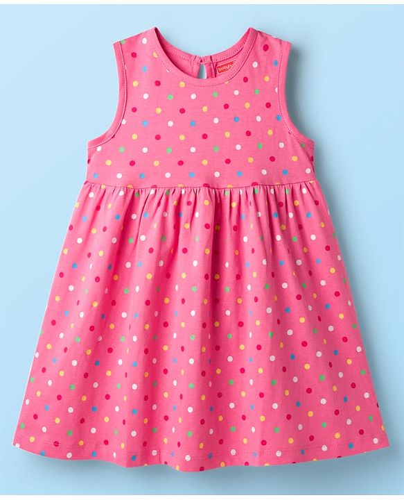 Babyhug Single Jersey Knit Sleeveless Beach Theme & Polka Dot Printed Frocks Pack of 3 - Yellow Pink & White