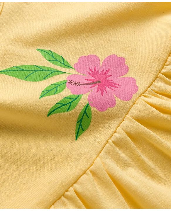 Babyhug Single Jersey Knit Sleeveless Beach Theme & Polka Dot Printed Frocks Pack of 3 - Yellow Pink & White