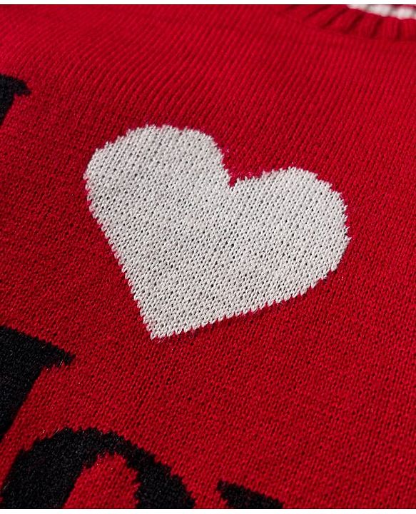 Babyhug Knit Full Sleeves Sweater Set with I love Mom Text Print - Red