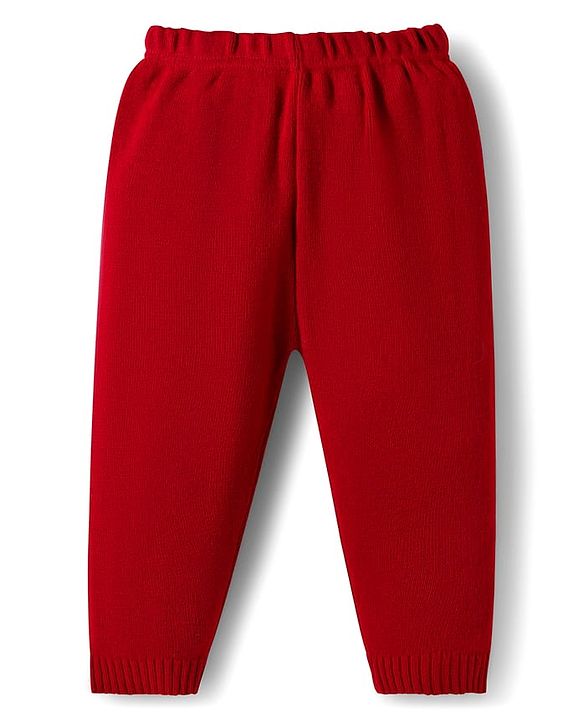 Babyhug Knit Full Sleeves Sweater Set with I love Mom Text Print - Red
