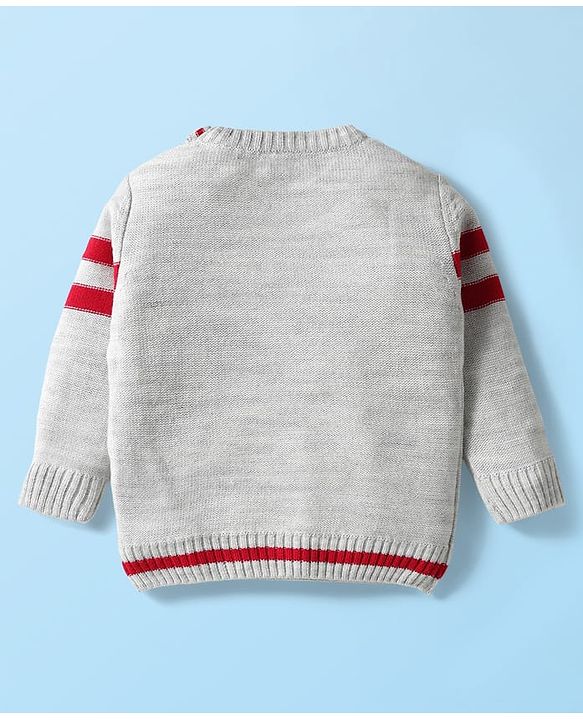 Babyhug Knit Full Raglan Sleeves Pullover Sweater Set with Patch Detailing - Red & Grey