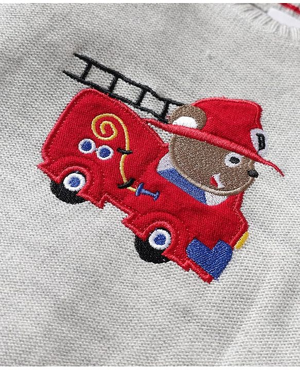 Babyhug Knit Full Raglan Sleeves Pullover Sweater Set with Patch Detailing - Red & Grey