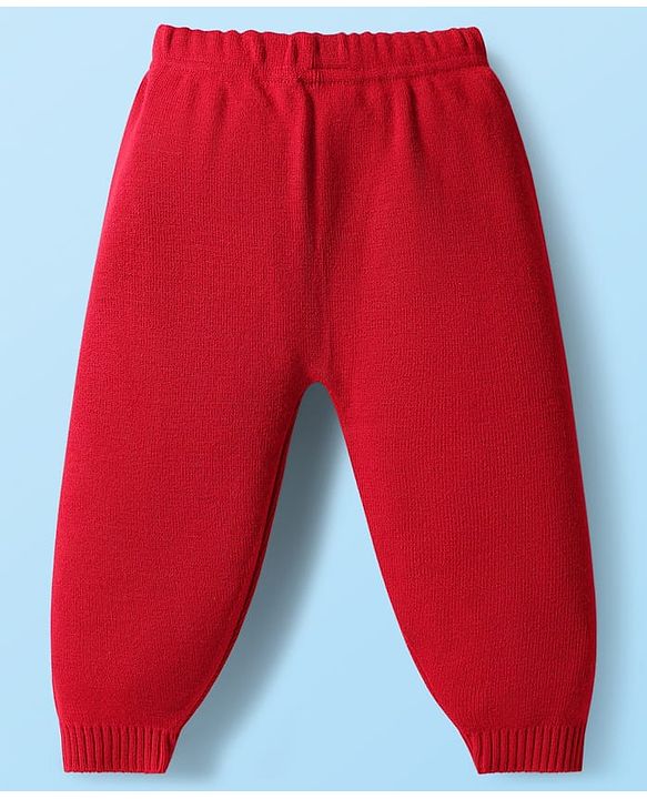 Babyhug Knit Full Raglan Sleeves Pullover Sweater Set with Patch Detailing - Red & Grey