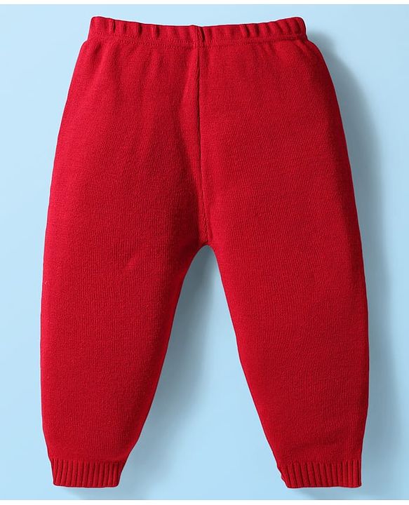 Babyhug Knit Full Raglan Sleeves Pullover Sweater Set with Patch Detailing - Red & Grey