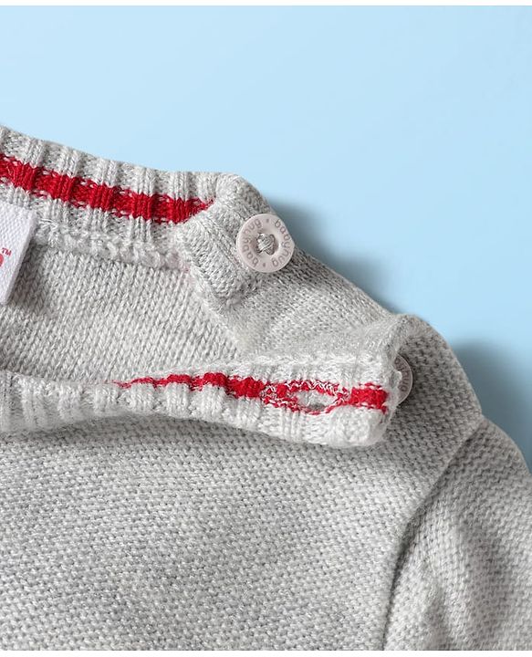 Babyhug Knit Full Raglan Sleeves Pullover Sweater Set with Patch Detailing - Red & Grey