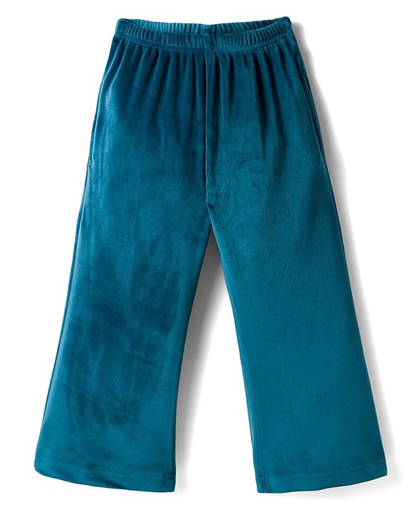 Babyhug Velour Knit Full Length Flared Solid Woollen Pant - Blue