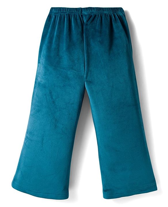Babyhug Velour Knit Full Length Flared Solid Woollen Pant - Blue