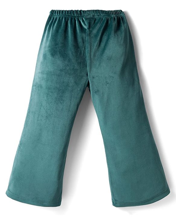 Babyhug Velour Knit Full Length Flared Solid Woollen Pant - Blue