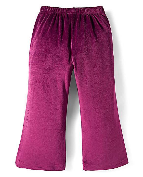 Babyhug Velour Knit Full Length Flared Solid Woollen Pant - Blue