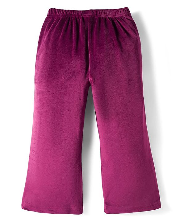 Babyhug Velour Knit Full Length Flared Solid Woollen Pant - Blue