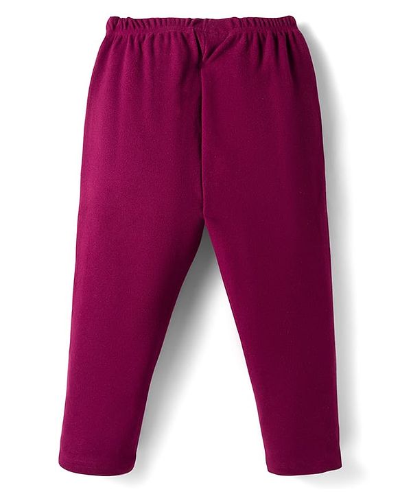 Babyhug Velour Knit Full Length Solid Colour Fleece & Woollen Pant - Maroon