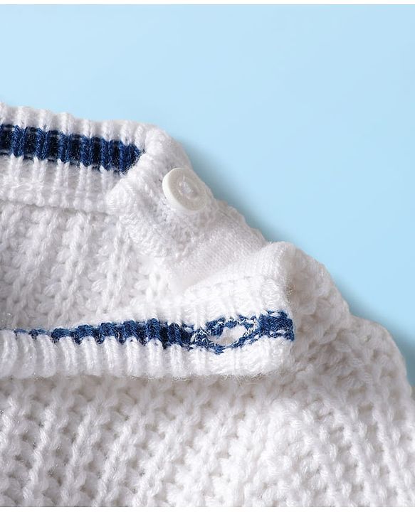 Babyhug Knit Full Sleeves Pullover Sweater with Cable Knit Design & Patch Detailing - Navy Blue & White