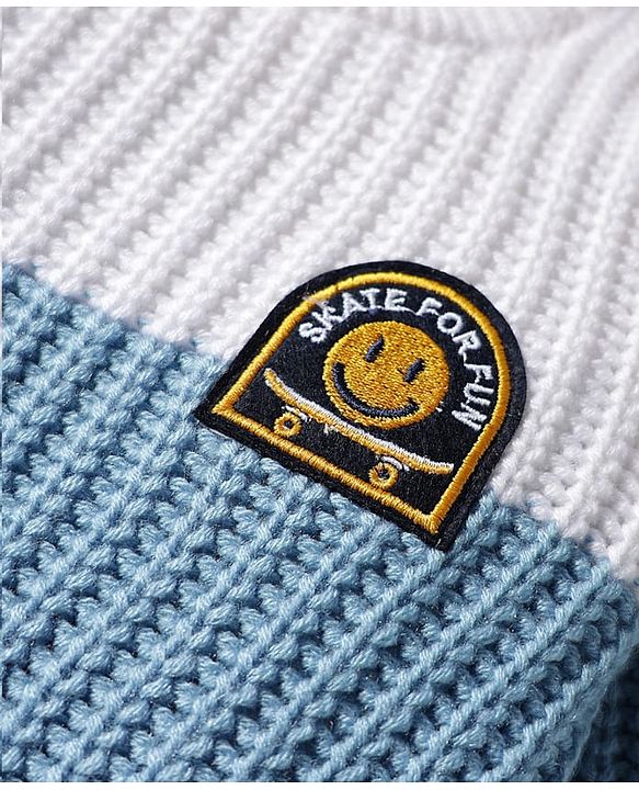 Babyhug Knit Full Sleeves Pullover Sweater with Cable Knit Design & Patch Detailing - Navy Blue & White