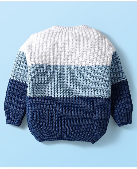 Babyhug Knit Full Sleeves Pullover Sweater with Cable Knit Design & Patch Detailing - Navy Blue & White