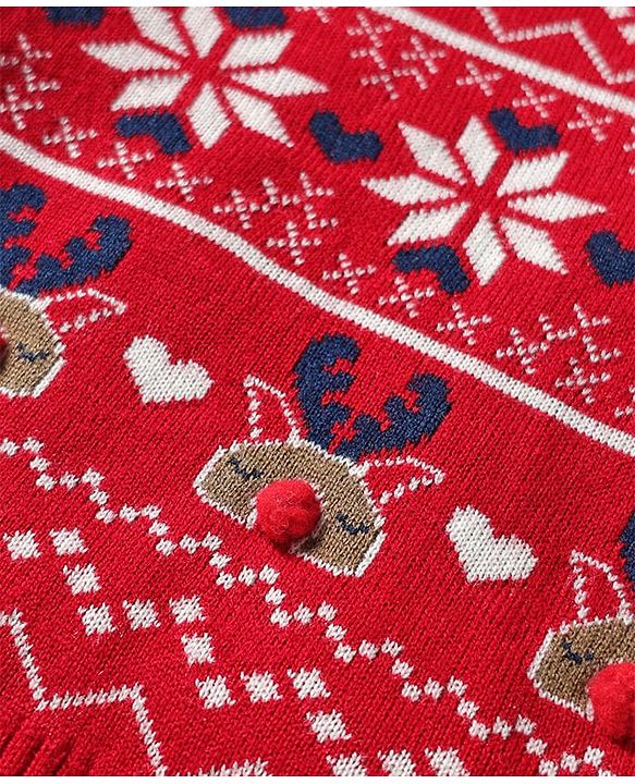 Babyhug Knit Full Sleeves Pullover Sweater with Aztec Design - Red
