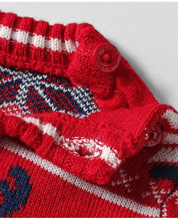 Babyhug Knit Full Sleeves Pullover Sweater with Aztec Design - Red