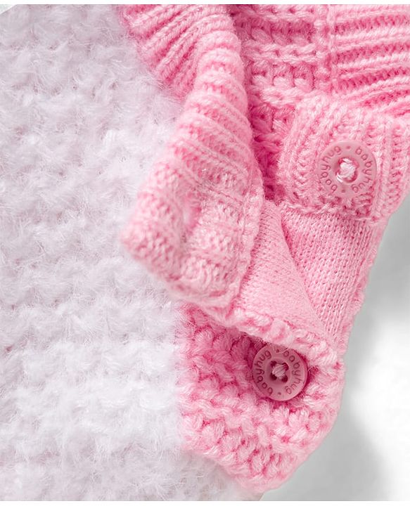 Babyhug Knit Full Sleeves Striped Pullover Sweater with Bow Applique - Pink & White