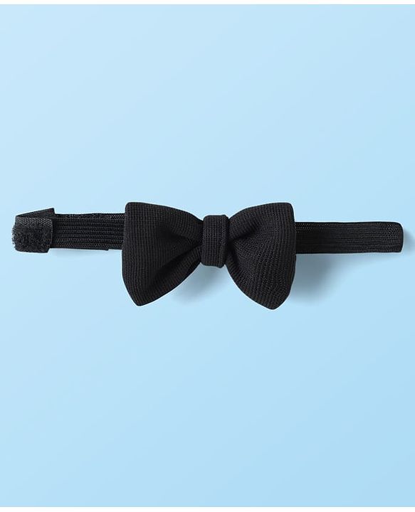 Babyhug Knit Full Sleeves Solid Three Piece Party Suit with Bow - Black