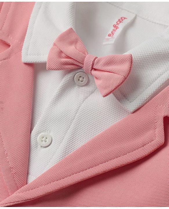 Babyhug Knit Full Sleeves Solid T-Shirt & Pant Set with Attached Waistcoat & Bow Applique - Pink