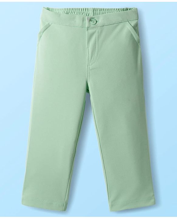 Babyhug Knit Full Sleeves Solid Polo Party T-Shirt & Trouser Set With Bow Applique & Attached Waistcoat - Mint Green & White