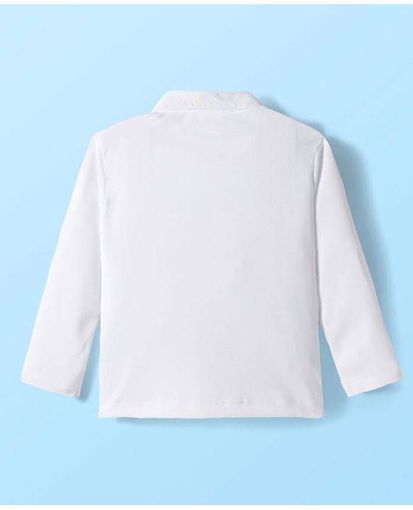 Babyhug Knit Full Sleeves Solid Polo Party T-Shirt & Trouser Set With Bow Applique & Attached Waistcoat - Mint Green & White