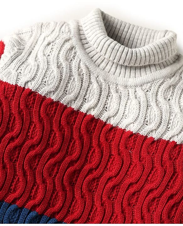 Babyhug Knitted Full Sleeves Turtle Neck Pullover Sweater With Color Block & Cable Knit Design - Multicolor