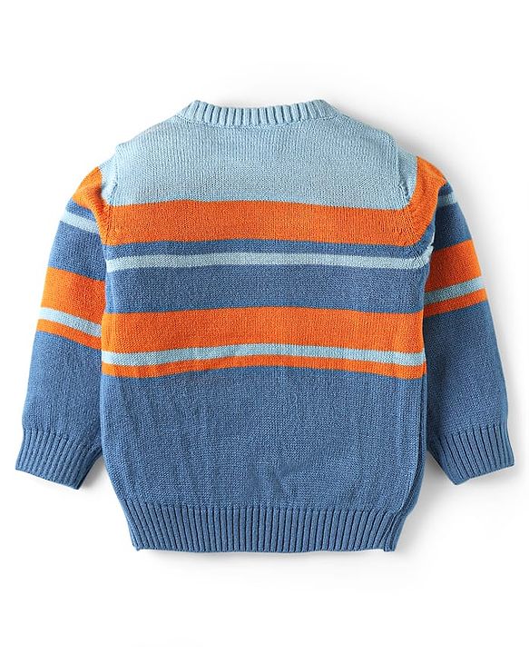 Babyhug Knit Full Sleeves Pullover Sweater Set with Color Block Design & Car Patch - Blue
