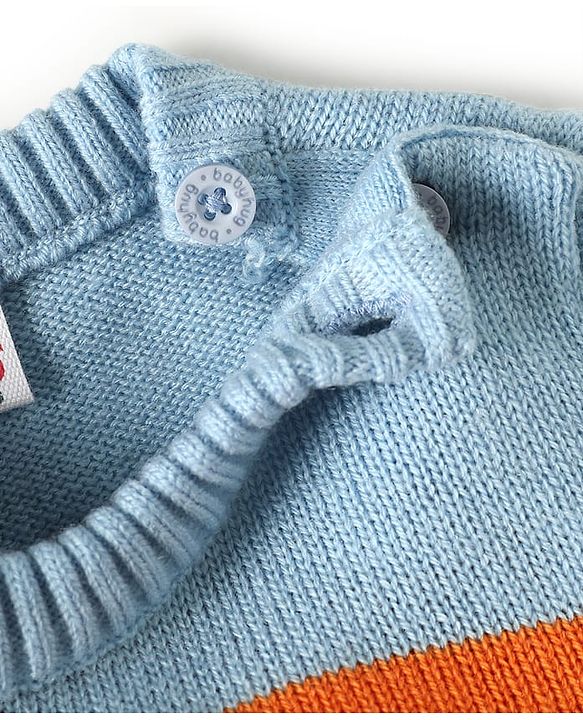 Babyhug Knit Full Sleeves Pullover Sweater Set with Color Block Design & Car Patch - Blue
