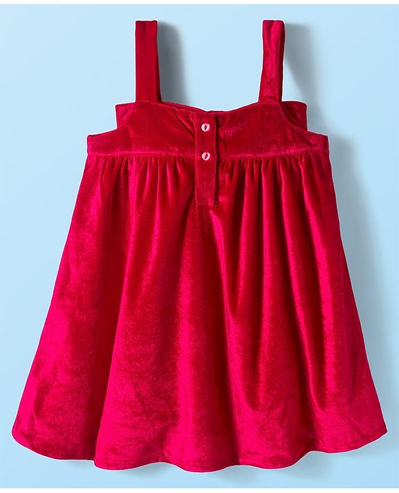 Babyhug Velour Knit Full Sleeves Inner Tee & Party Dress with Bow Applique - Maroon