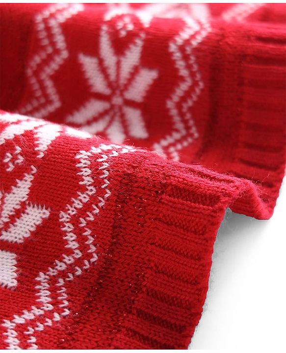 Babyhug Sweater Knit Full Sleeves Woollen Dress With Floral Design & Bow Applique - Red
