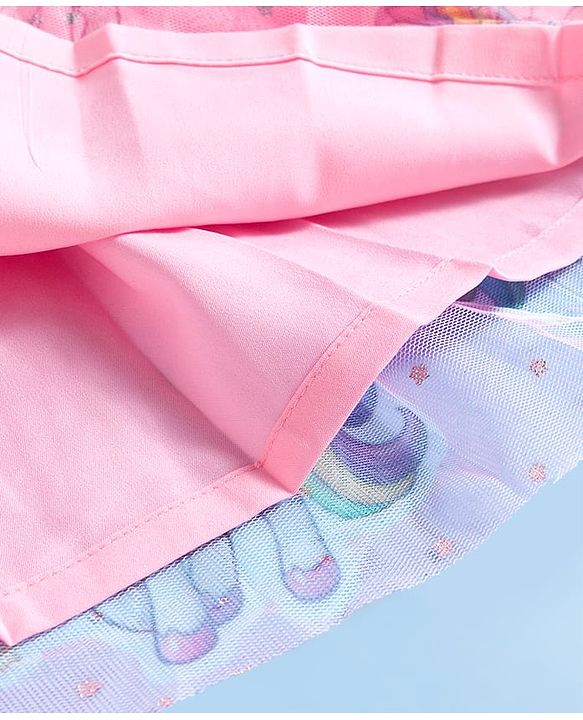 Babyhug Soft Mesh Half Sleeves Fit & Flare Party Dress With Digital Unicorn Print & Sequins Detailing on Yoke - Pink