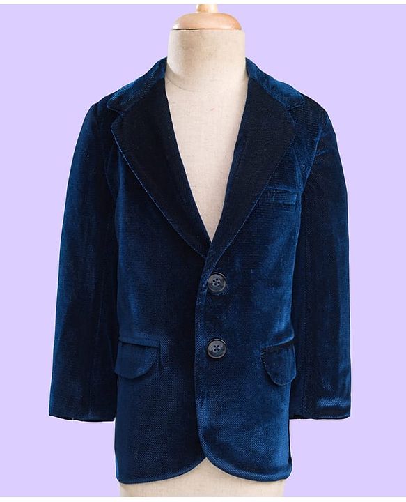 Babyhug Velour Knit Full Sleeves T-Shirt Trouser & Blazer Set with Believe in Yourself Print - Blue White & Grey