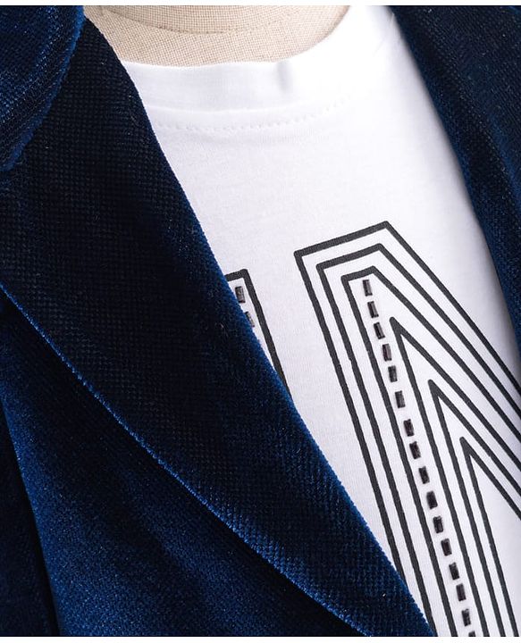 Babyhug Velour Knit Full Sleeves T-Shirt Trouser & Blazer Set with Believe in Yourself Print - Blue White & Grey
