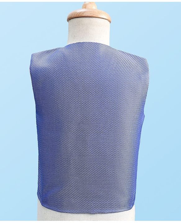 Babyhug Knit Full Sleeves Solid 4 Piece Party Suit With Bow - Navy Blue