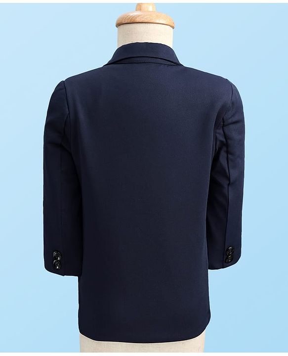 Babyhug Knit Full Sleeves Solid 4 Piece Party Suit With Bow - Navy Blue